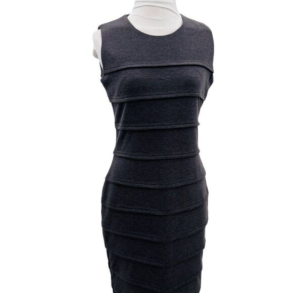 Calvin Klein Charcoal Grey Ribbed Bandage Bodycon Dress – Size 4 (NWT) - Picture 3 of 16
